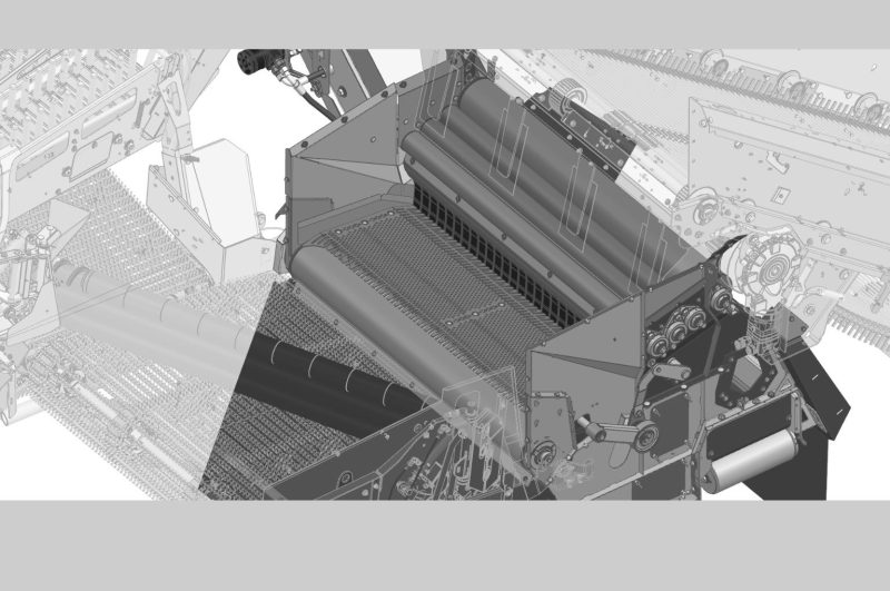 At the transfer from the 2nd main web to the AirSep-separator, the feed belt has been replaced by hydraulically driven plain rollers, which improves the crop feed.